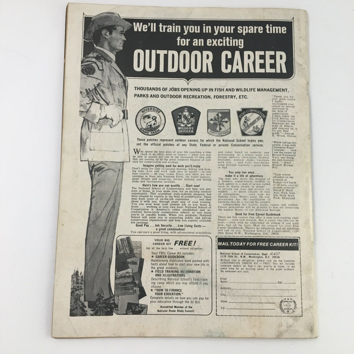 Official Wrestling Guide August 1972 includes an advertisement for outdoor careers, demonstrating the diverse themes present in this vintage wrestling magazine.