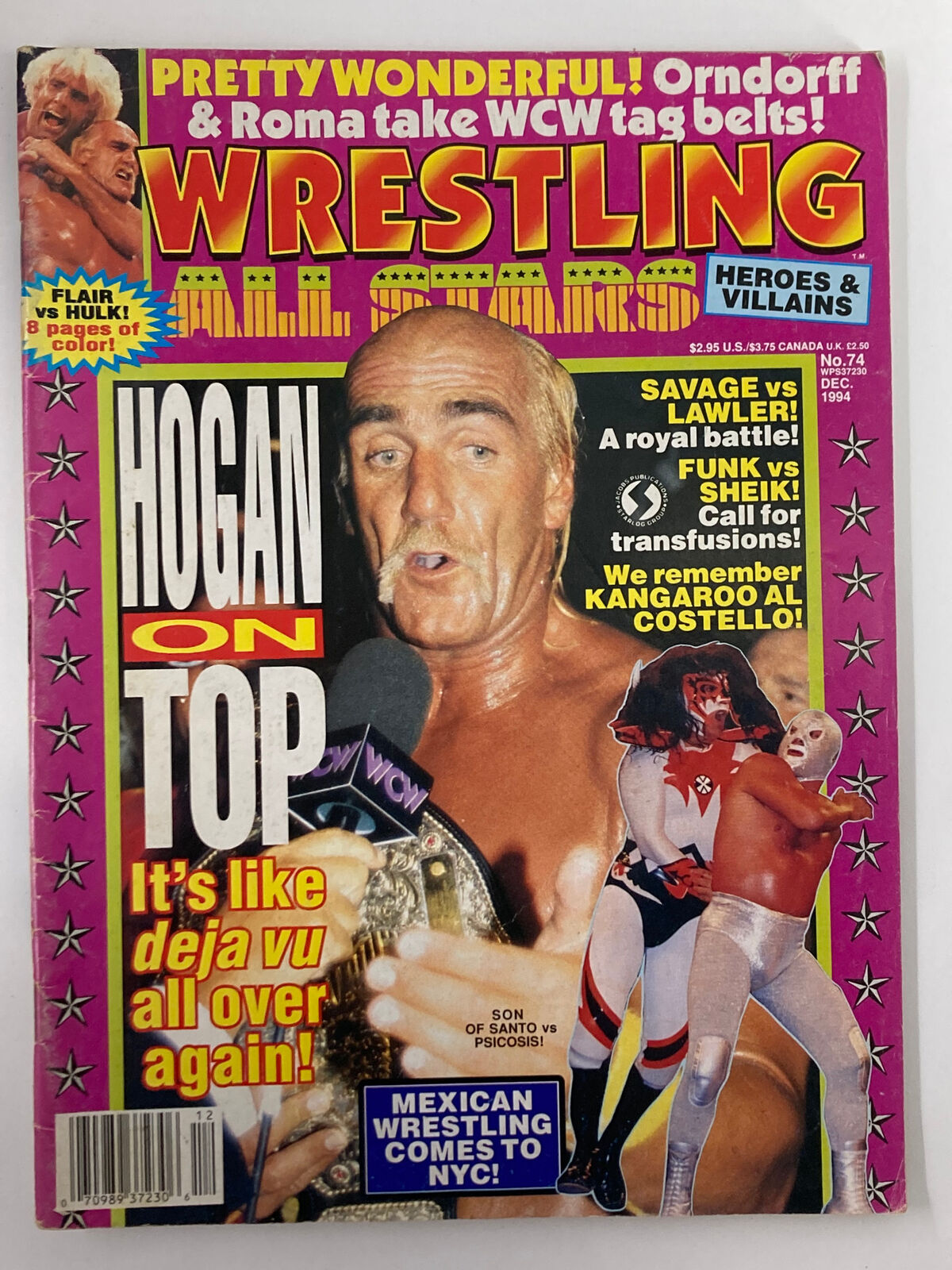 Wrestling All Star Magazine #17 December 1994 cover featuring Hulk Hogan and Randy Savage, showcasing their iconic images and various wrestling match highlights from the 1990s.