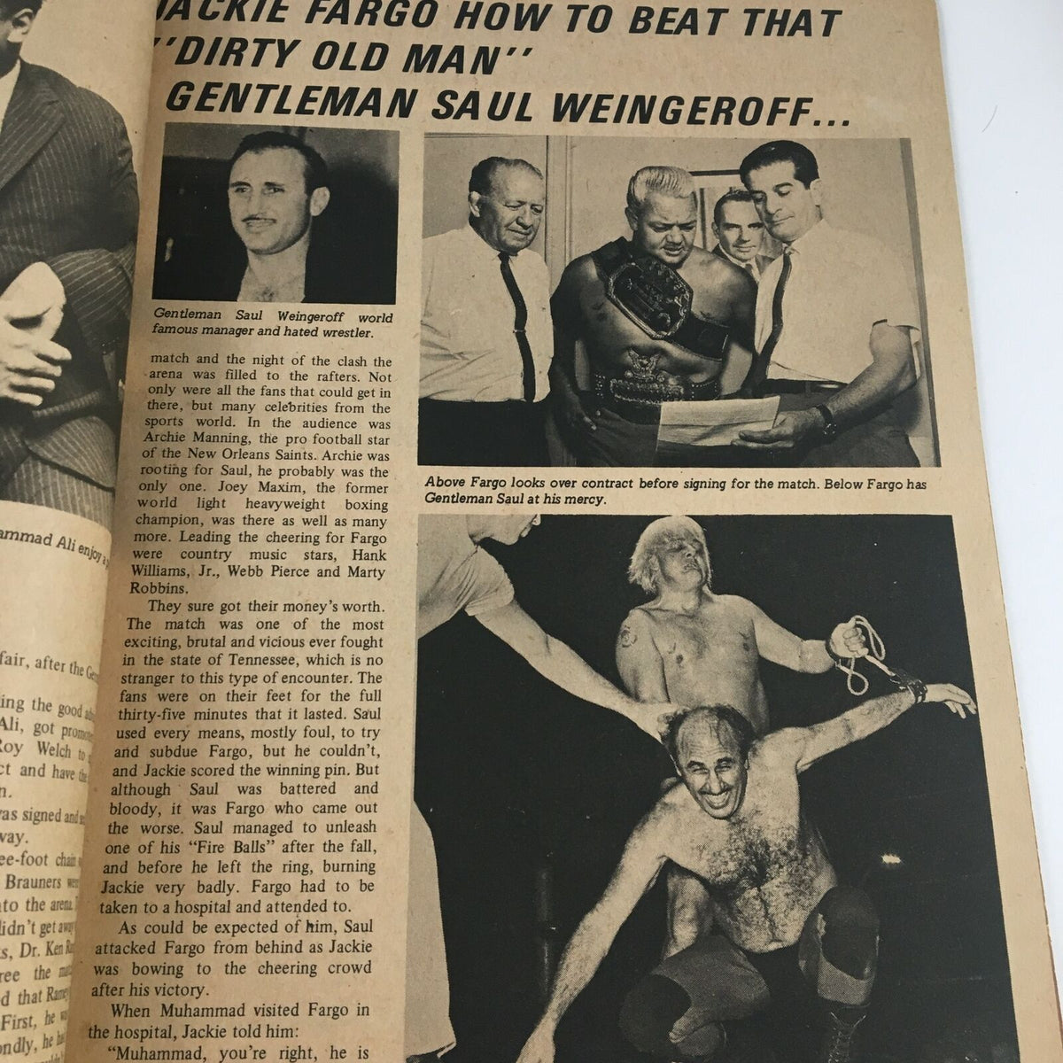 Wrestling Revue Magazine May 1973 cover story with Jackie Fargo and Gentleman Saul Weingeroff, detailing their rivalry and intense match preparations.