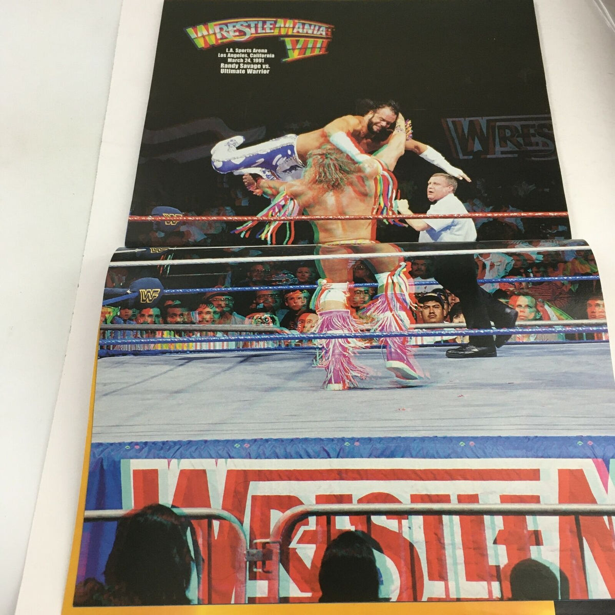 Action shot from WWE Wrestle Mania April 2004, showcasing legendary wrestlers in a dynamic 3D illustration.