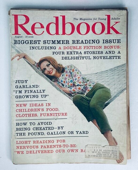 Vintage Redbook Magazine August 1960 Vol 115 No. 4 featuring Judy Garland on the cover, showcasing summer themes and fashion.