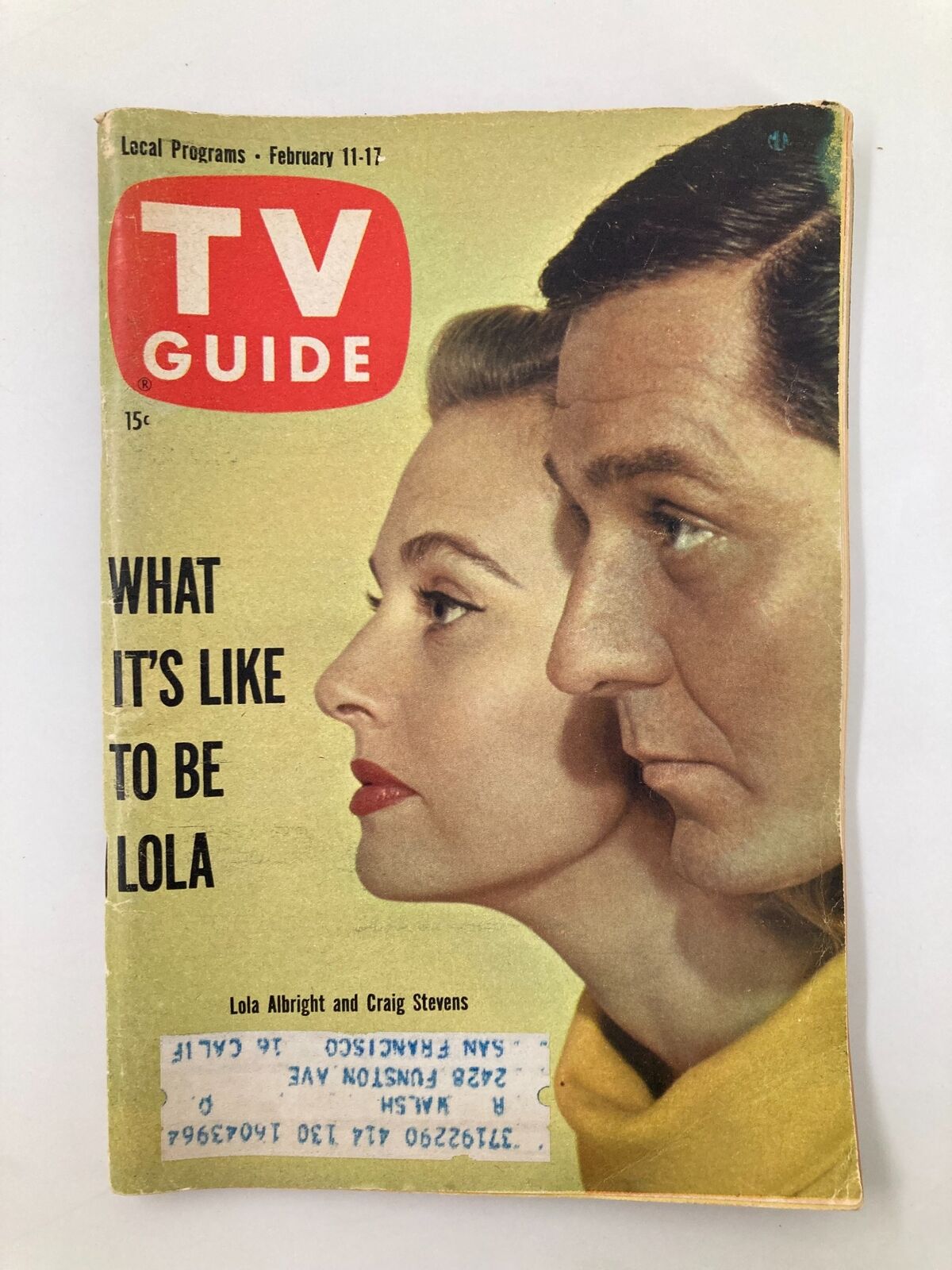 Cover of TV Guide Magazine February 11 1961 featuring Lola Albright and Craig Stevens, showcasing a vintage design with the title 'What It's Like to Be Lola'.