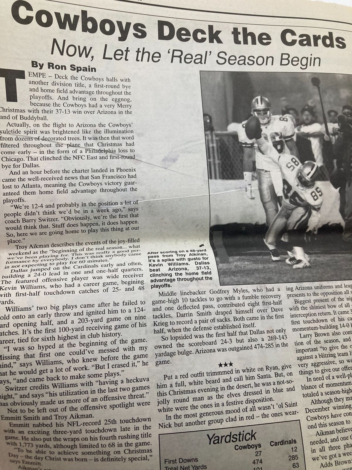 Dallas Cowboys Weekly Newspaper December 30 1995 Vol 21 #29 Emmitt Smith, featuring an article about the Cowboys' upcoming games with an image of players on the field.