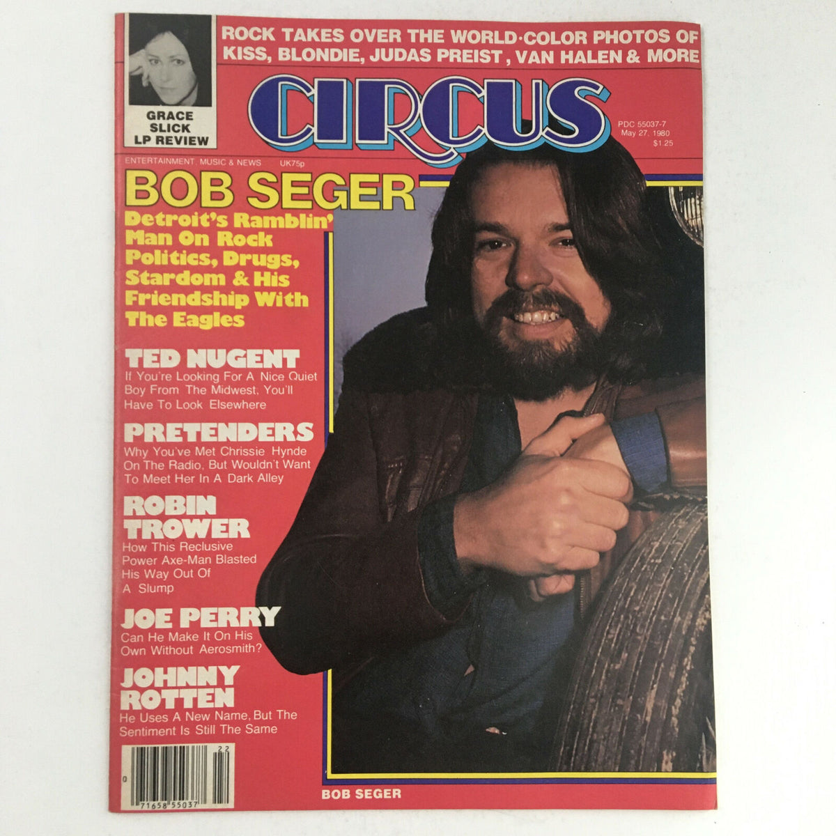 Circus Magazine cover from May 27, 1980 featuring Bob Seger and articles about rock music legends including Grace Slick and Joe Perry. Vintage rock magazine collectible.
