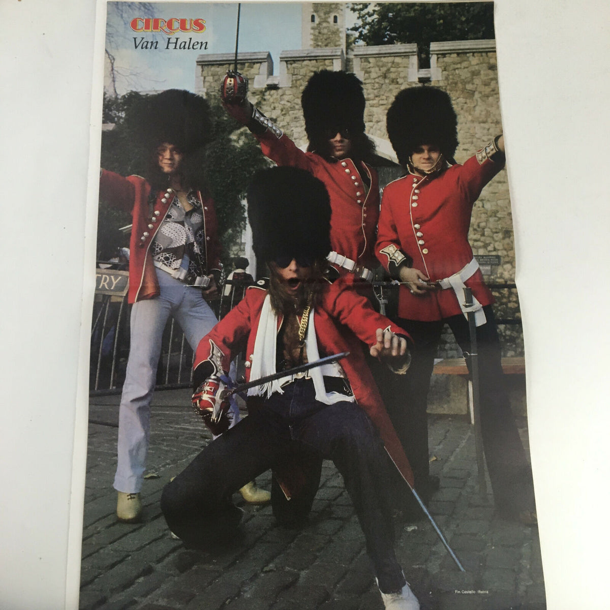 Vintage poster featuring Van Halen from Circus Magazine, May 27, 1980, showcasing the iconic rock band dressed in historical British soldier attire.
