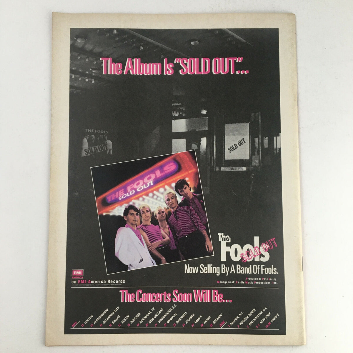 Back cover advertisement from Circus Magazine, May 27, 1980, promoting the album 'SOLD OUT' by The Fools, highlighting their performances and music.