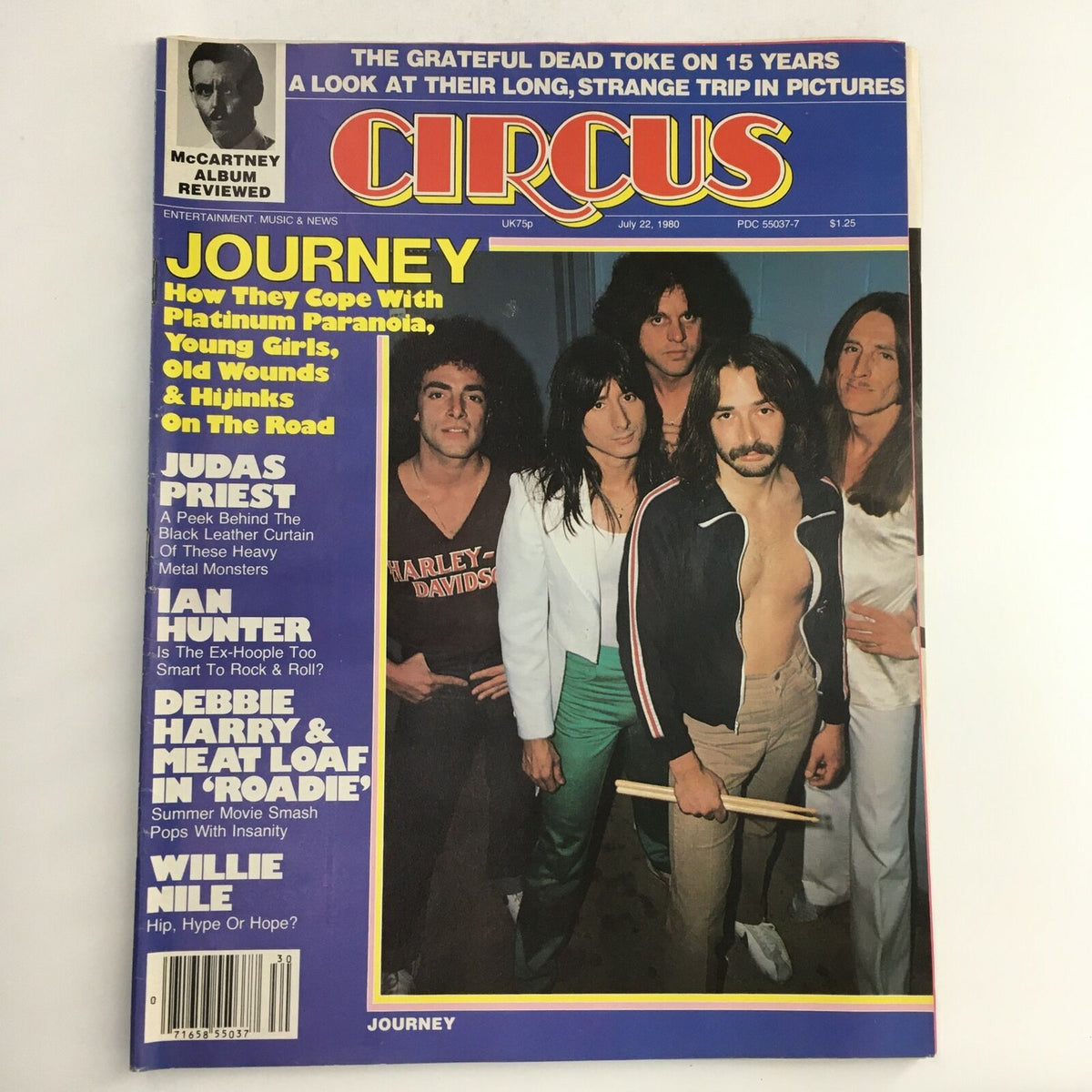 Circus Magazine July 22 1980 featuring Journey on the cover, highlighting rock band Journey along with a special section about Judas Priest, showcasing the late 70s rock scene.