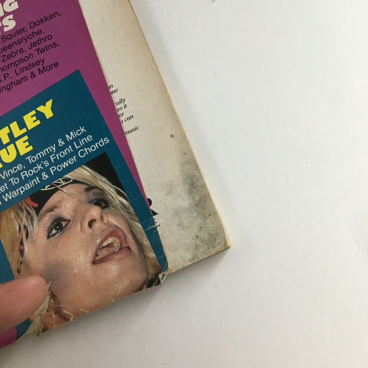 Back cover of Circus Magazine December 31 1984, displaying an advertisement for Motley Crue alongside wear and aging typical of vintage magazines.