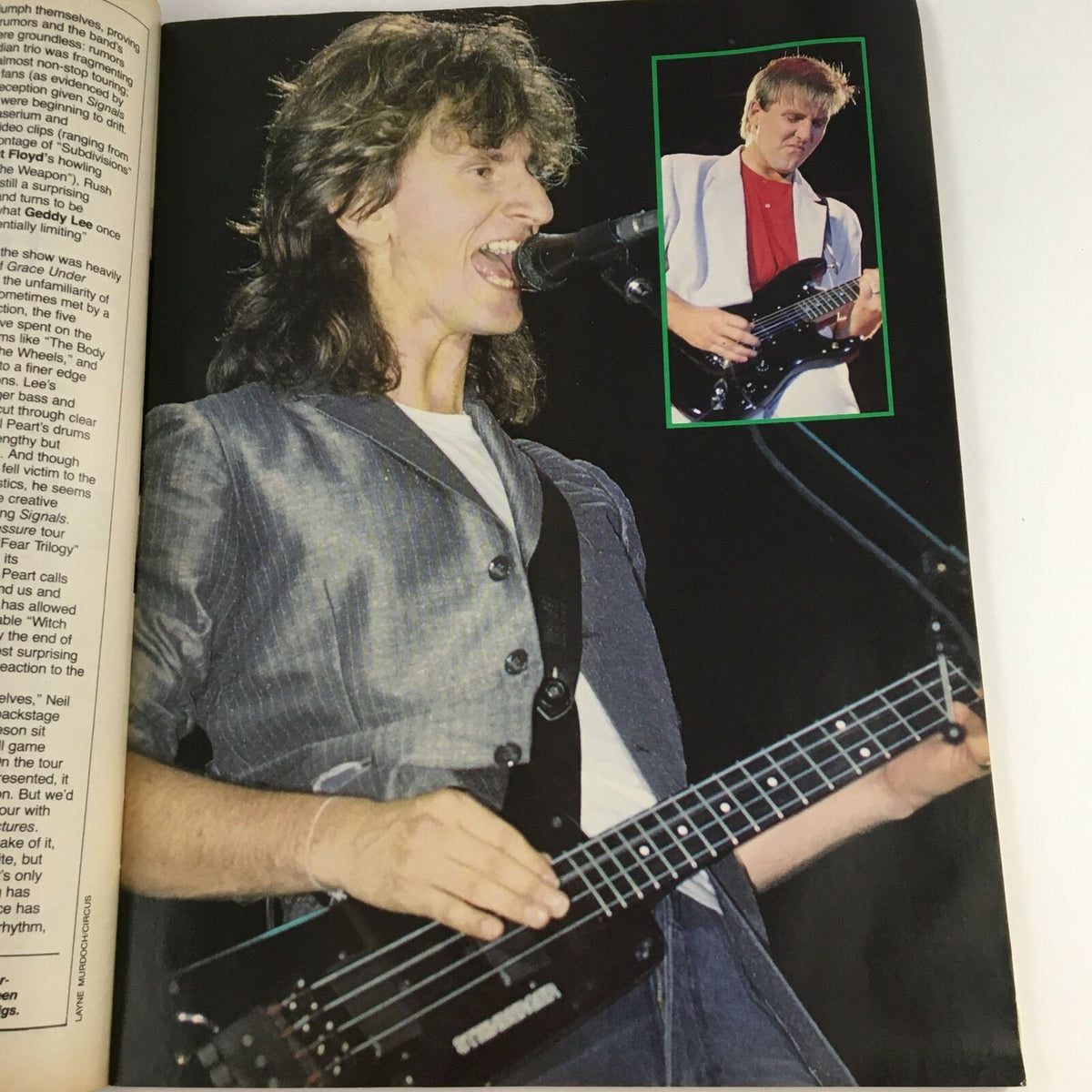 Image from Circus Magazine December 31, 1984 capturing a live performance of a rock bassist during a concert, illustrating the vibrant 1980s rock scene.
