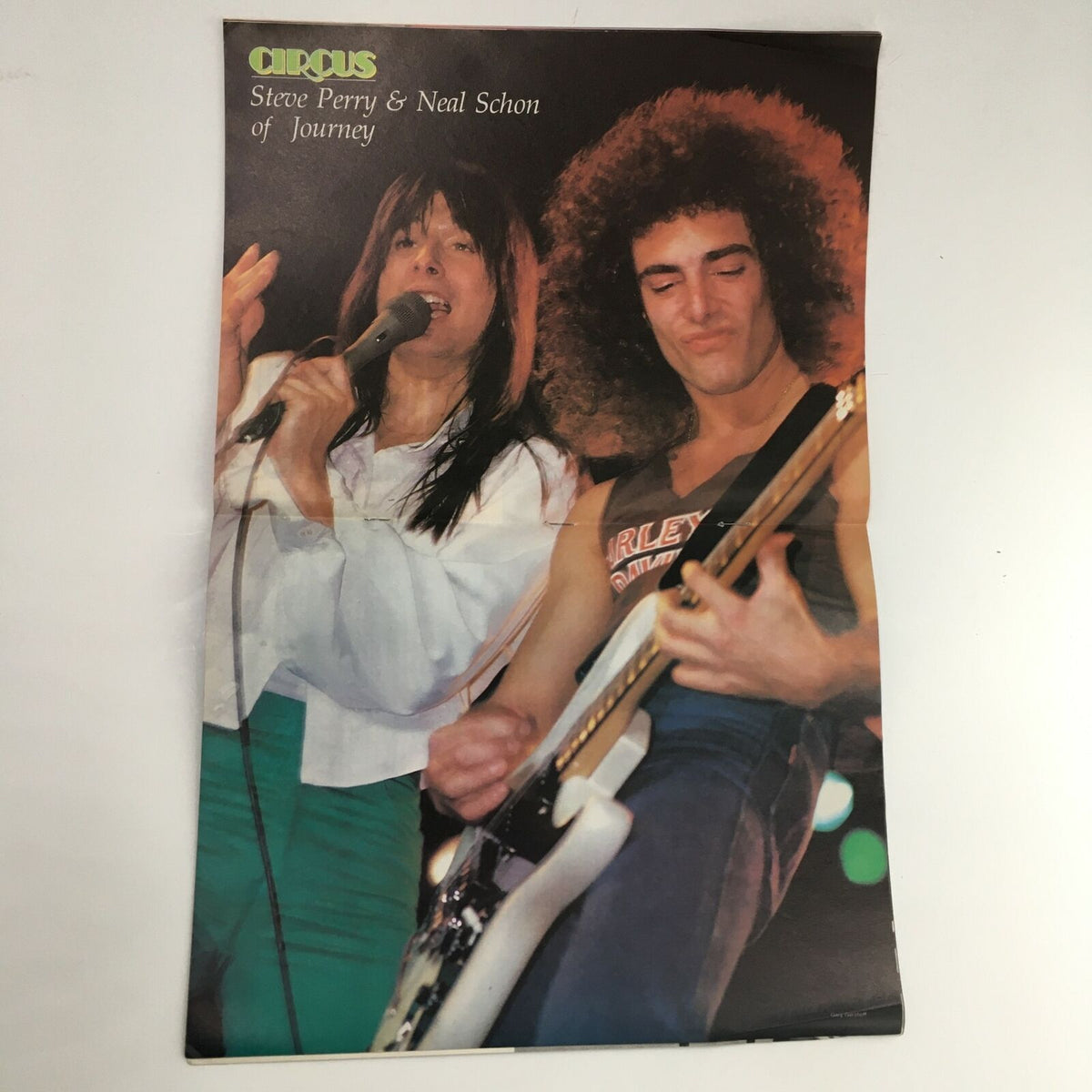 Circus Magazine June 24 1980 poster of Steve Perry and Neal Schon of Journey, capturing an energetic live performance moment. The image features Steve Perry singing passionately while Neal Schon plays the guitar, representing the dynamic duo's contribution to rock music.