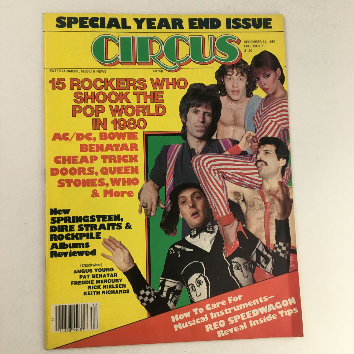 Cover of Circus Magazine December 31 1980 featuring iconic artists, including David Bowie and Bruce Springsteen, with the headline '15 Rockers Who Shook the Pop World in 1980'.