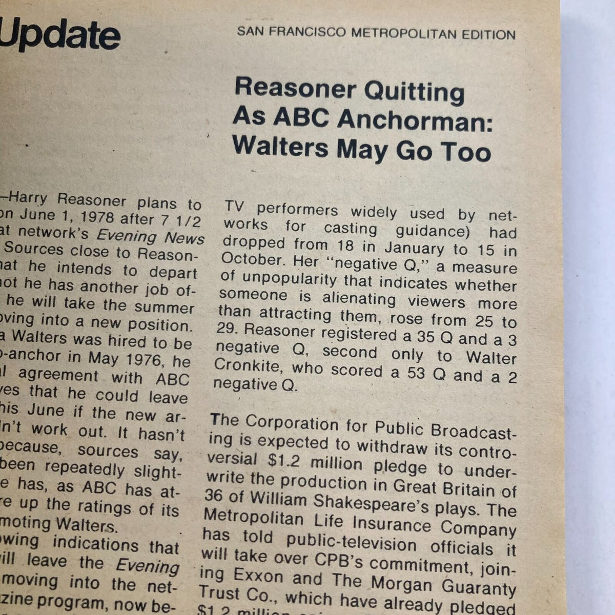 TV Guide Magazine January 7 1978 #1293 San Francisco Metro Edition showcasing articles about ABC news anchors and broadcasting updates.