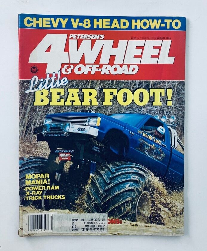 Cover of VTG Petersen's 4 Wheel & Off-Road Magazine August 1984 featuring the Little Bear Foot off-road vehicle, showcasing vibrant graphics and key highlights of the issue.