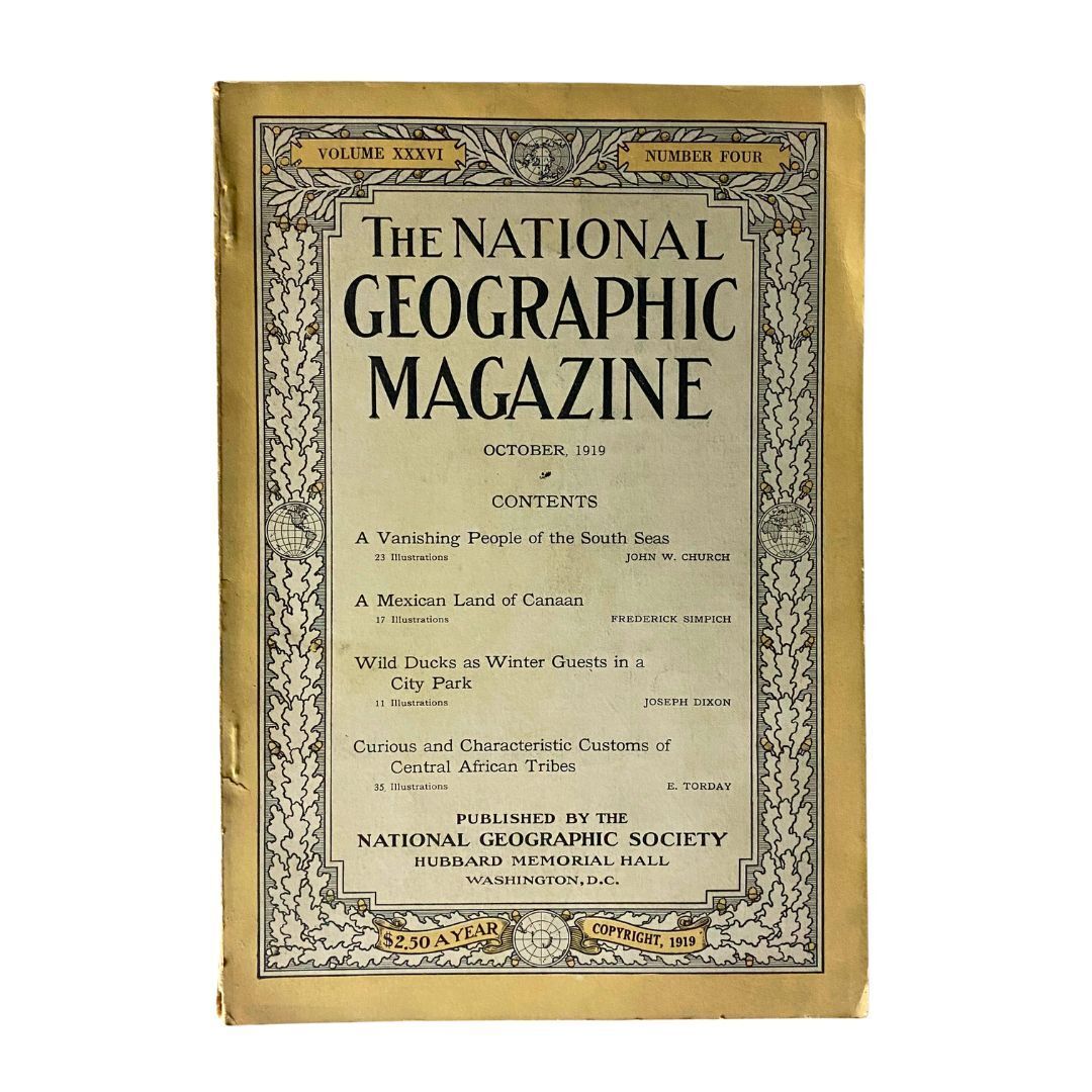 Cover of VTG The National Geographic Magazine October 1919 showcasing the title and contents related to Mexican Land Canaan.