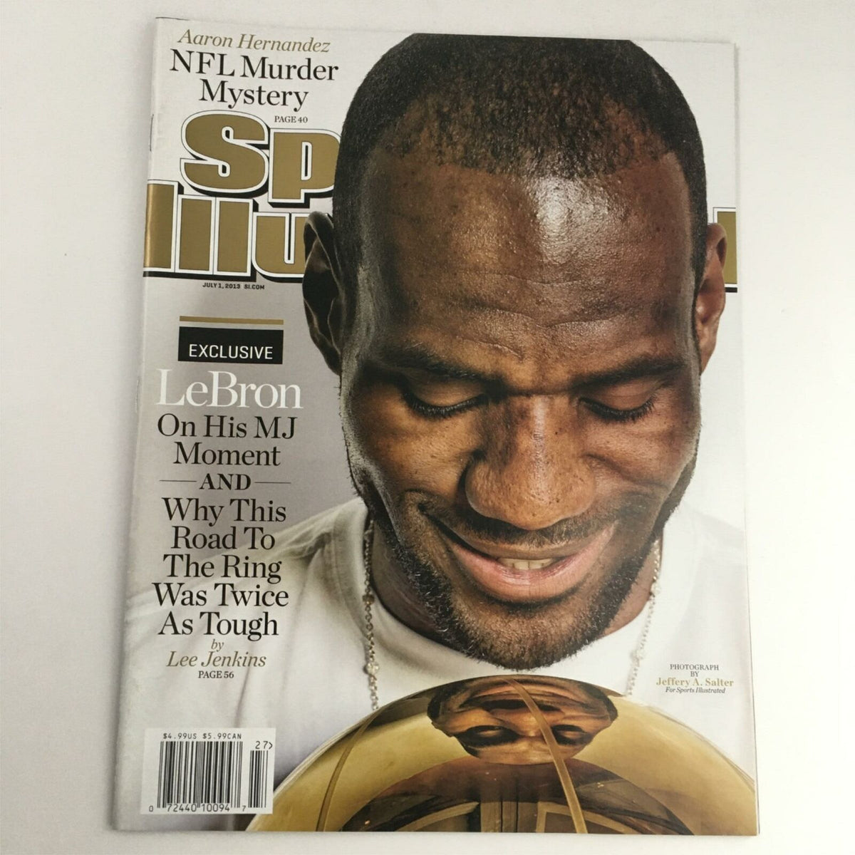 Sports Illustrated Magazine July 1, 2013 featuring LeBron on his MJ Moment, showcasing a close-up of LeBron James smiling while holding a trophy.