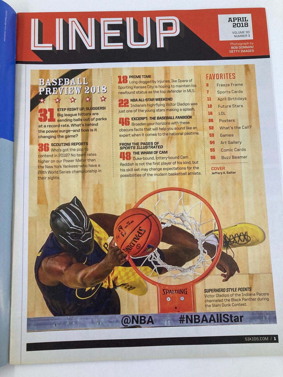 Inside page of Sports Illustrated Magazine April 2018 showcasing lineup features for Baseball Preview 2018, emphasizing key sports moments and player highlights.