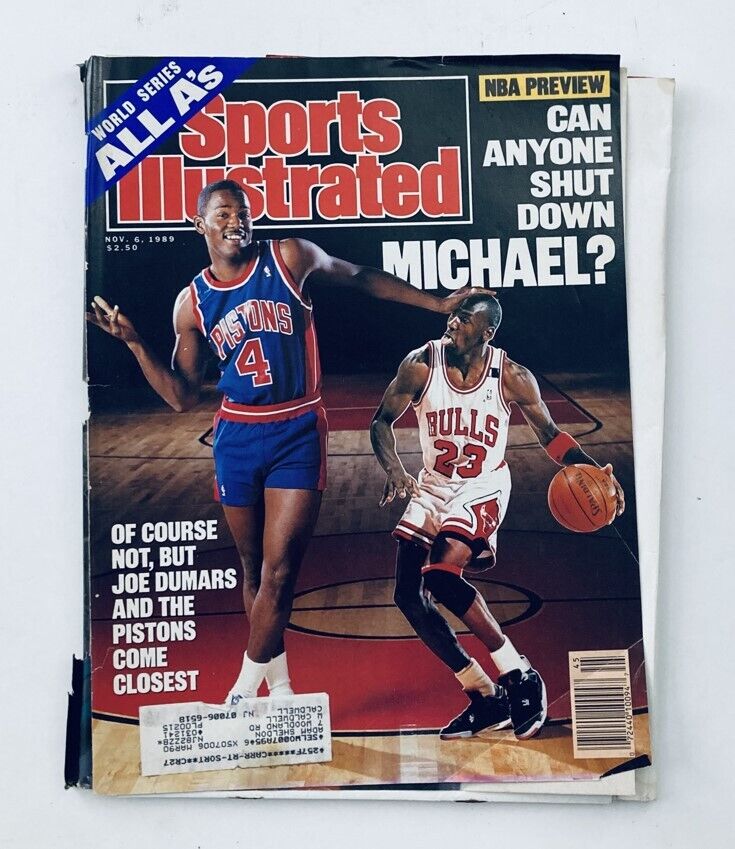 Sports Illustrated Magazine November 6 1989 cover featuring basketball players Michael Jordan and Joe Dumars, highlighting their rivalry in the NBA.