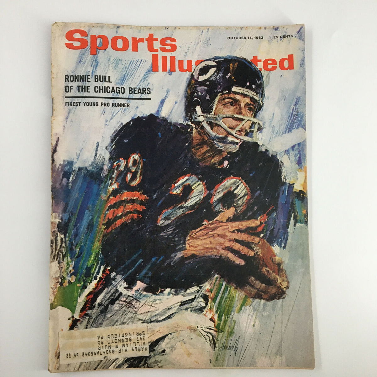 Vintage Sports Illustrated magazine cover from October 14, 1963 featuring Ronnie Bull of the Chicago Bears, showcasing artwork and bold headlines.