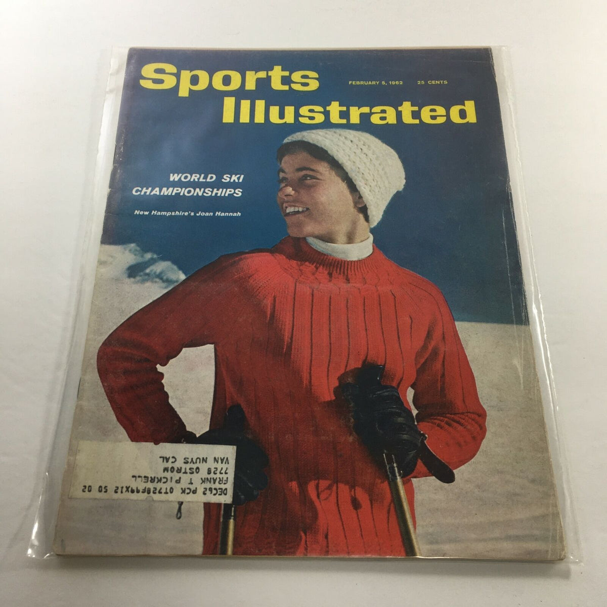 Cover of Sports Illustrated magazine dated February 5, 1962, featuring New Hampshire's Joan Hannah during the World Ski Championships, showcasing vintage skiing memorabilia.