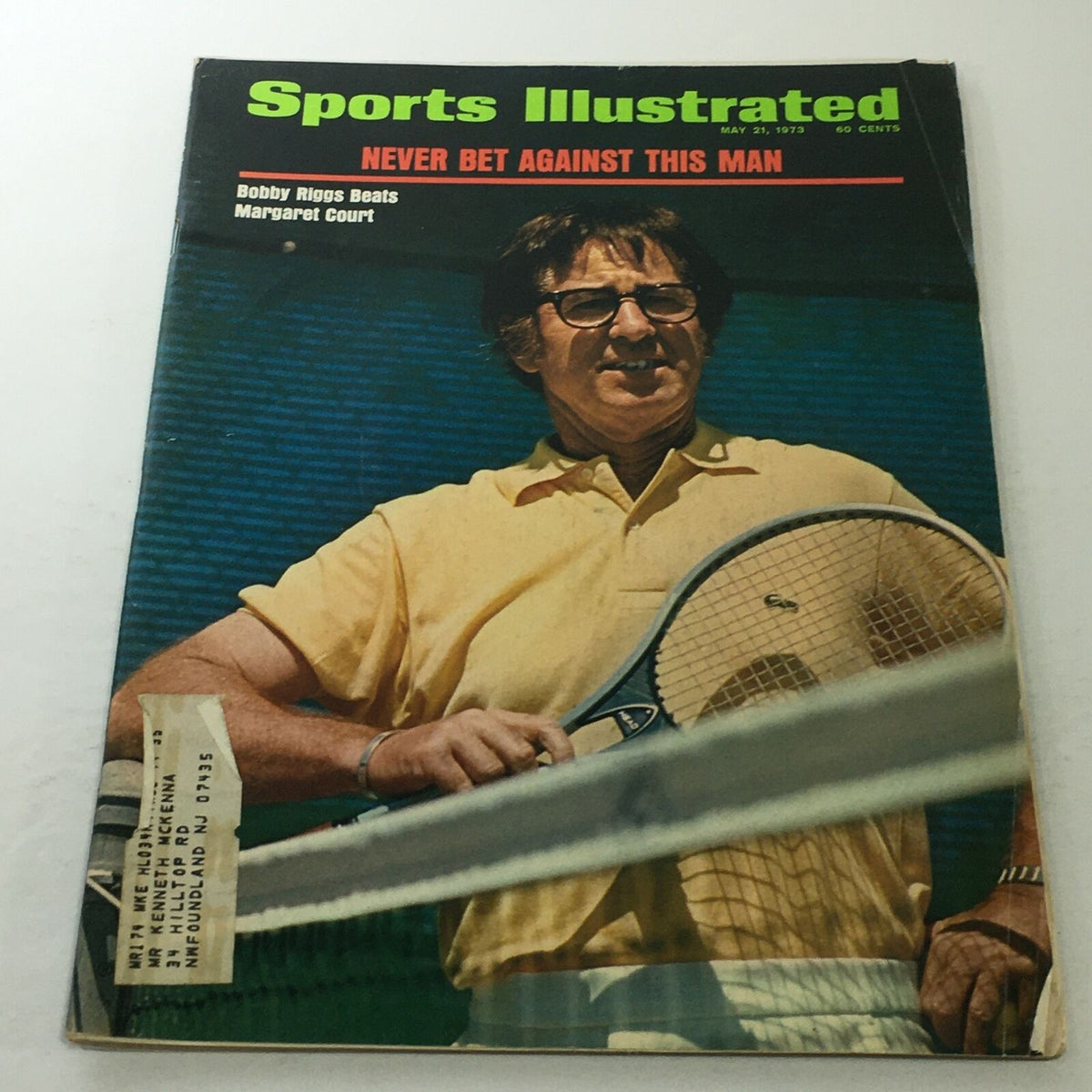 Cover of Sports Illustrated May 21 1973 featuring Bobby Riggs with a tennis racket, highlighting his victory over Margaret Court.