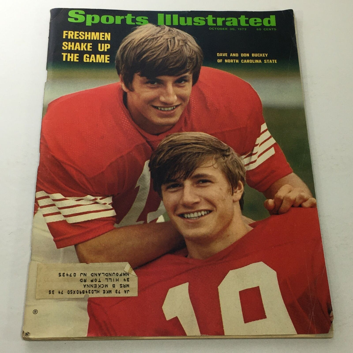 Sports Illustrated cover from October 30, 1972, featuring Dave and Don Buckley of North Carolina State. The cover highlights the theme 'Freshmen Shake Up The Game' with vibrant colors and bold headlines.