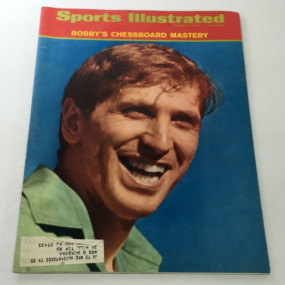 Cover of Sports Illustrated from April 14, 1972, featuring 'Bobby's Chessboard Mastery' with a smiling male figure in a green shirt.