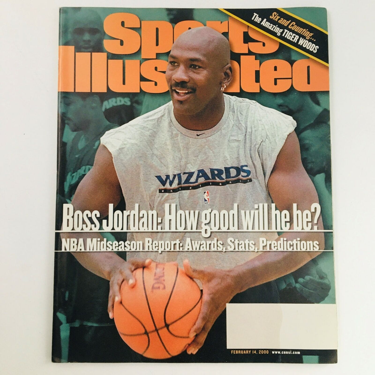 Cover of Sports Illustrated Magazine February 14 2000 featuring Michael Jordan, with a headline discussing NBA Midseason Report and predictions.