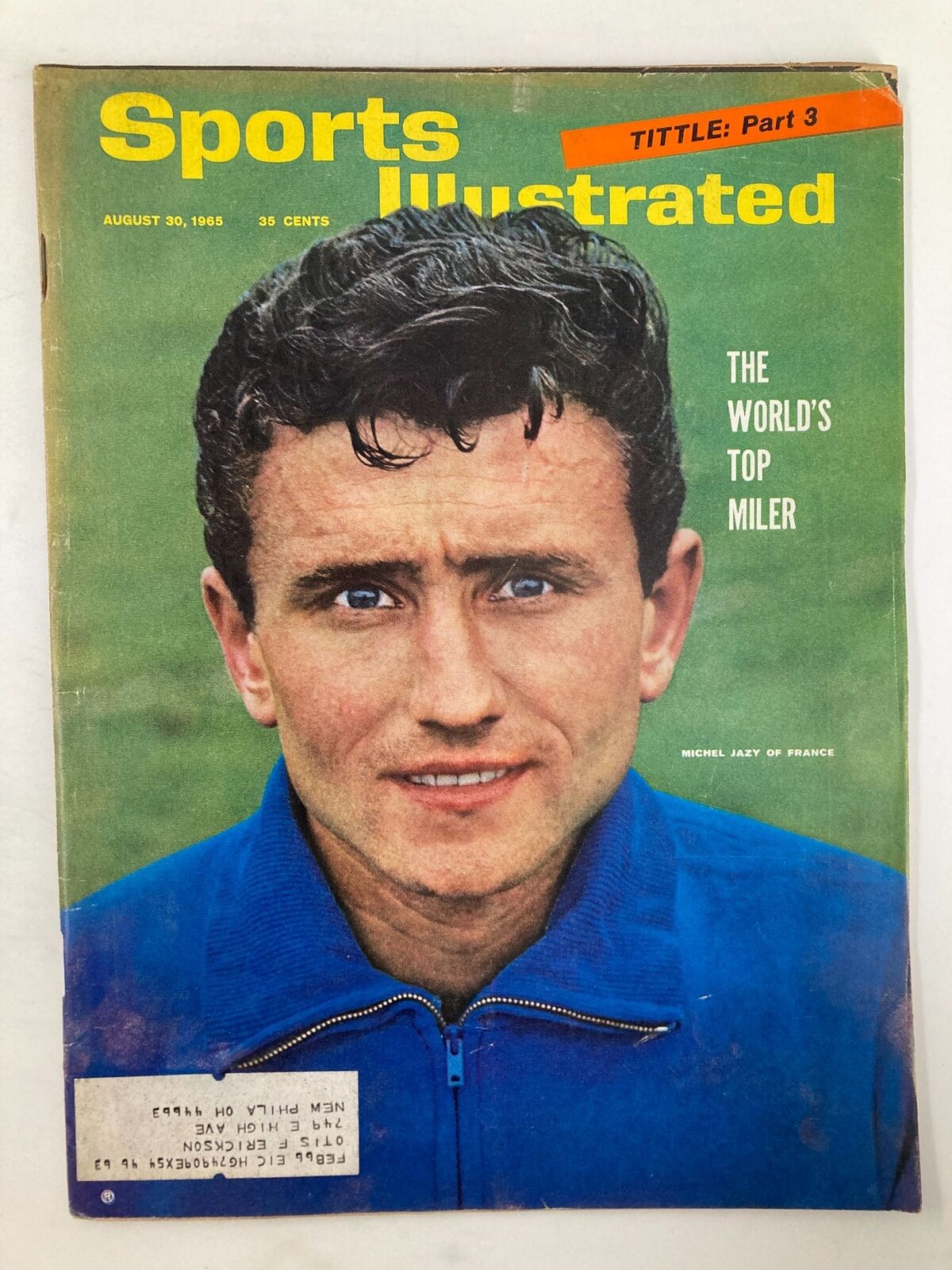 Vintage Sports Illustrated Magazine cover from August 30, 1965, featuring Michel Lazy of France, showcasing the title 'The World's Top Miler'.