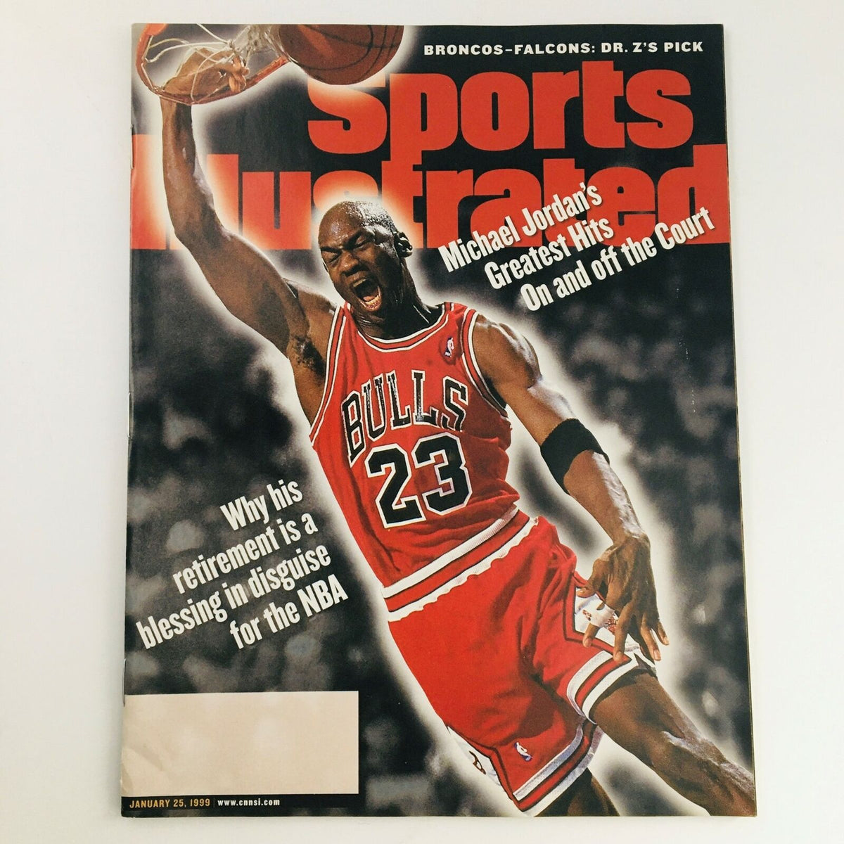 Sports Illustrated Magazine January 25 1999 featuring Michael Jordan on the cover, highlighting his greatest hits in basketball. The cover showcases Jordan in a red Bulls jersey, celebrating with a basketball, capturing a significant moment in NBA history.