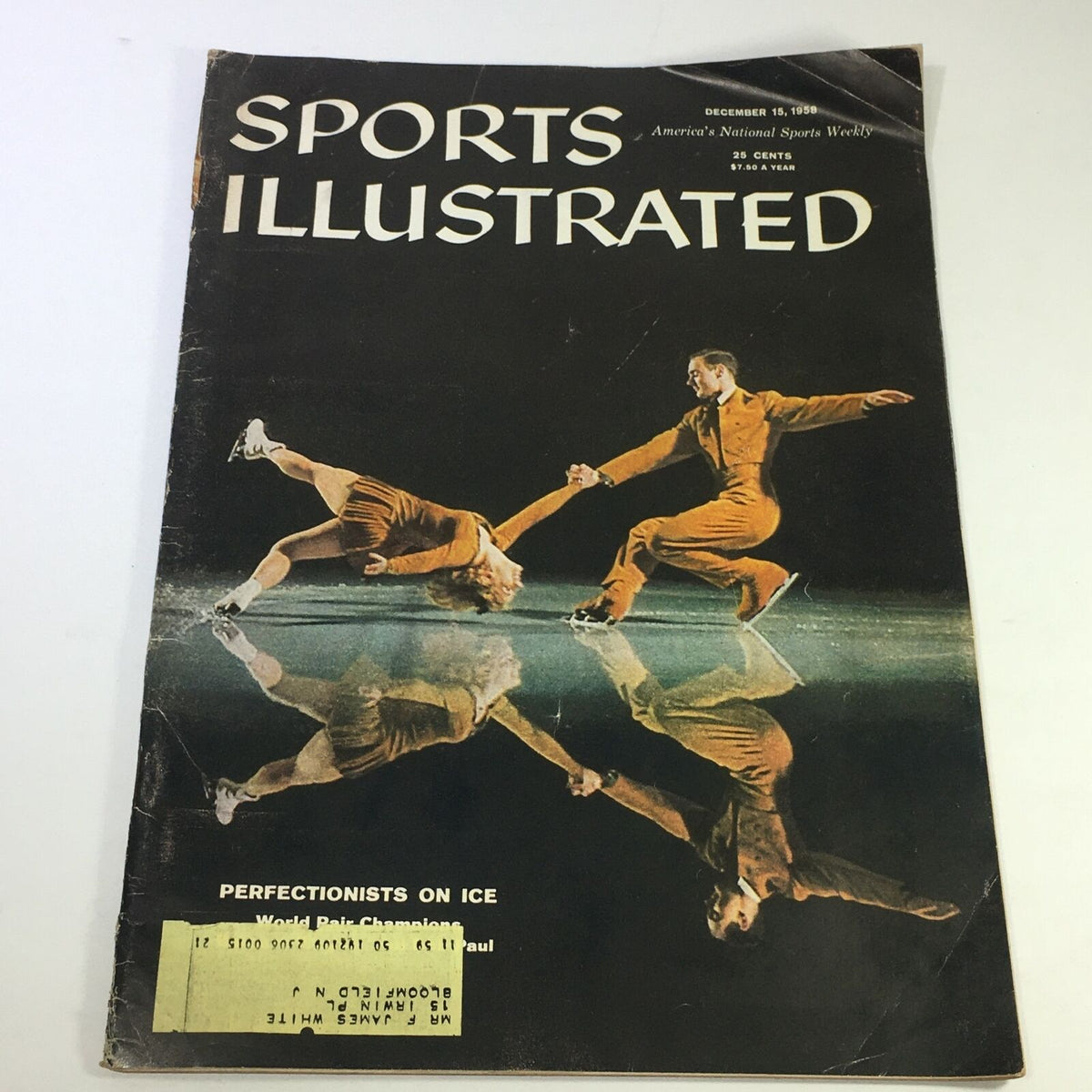 Vintage Sports Illustrated Magazine cover from December 15, 1958, featuring Barbara Wagner and Bob Paul showcasing figure skating performance.