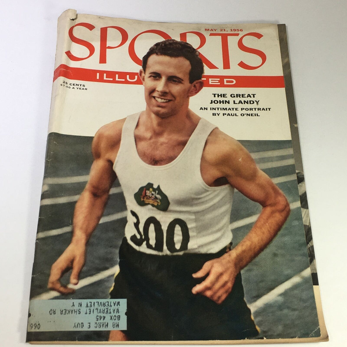 Vintage Sports Illustrated Magazine from May 21, 1956 showcasing John Landy, renowned middle-distance runner, on the cover.