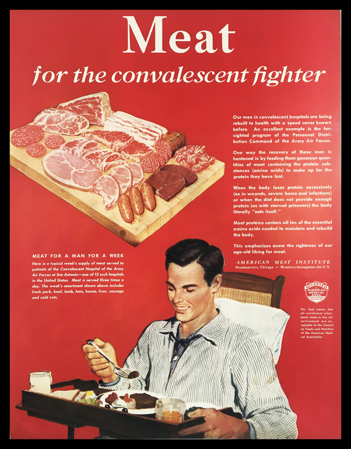 1945 American Meat Institute Vintage Print Ad