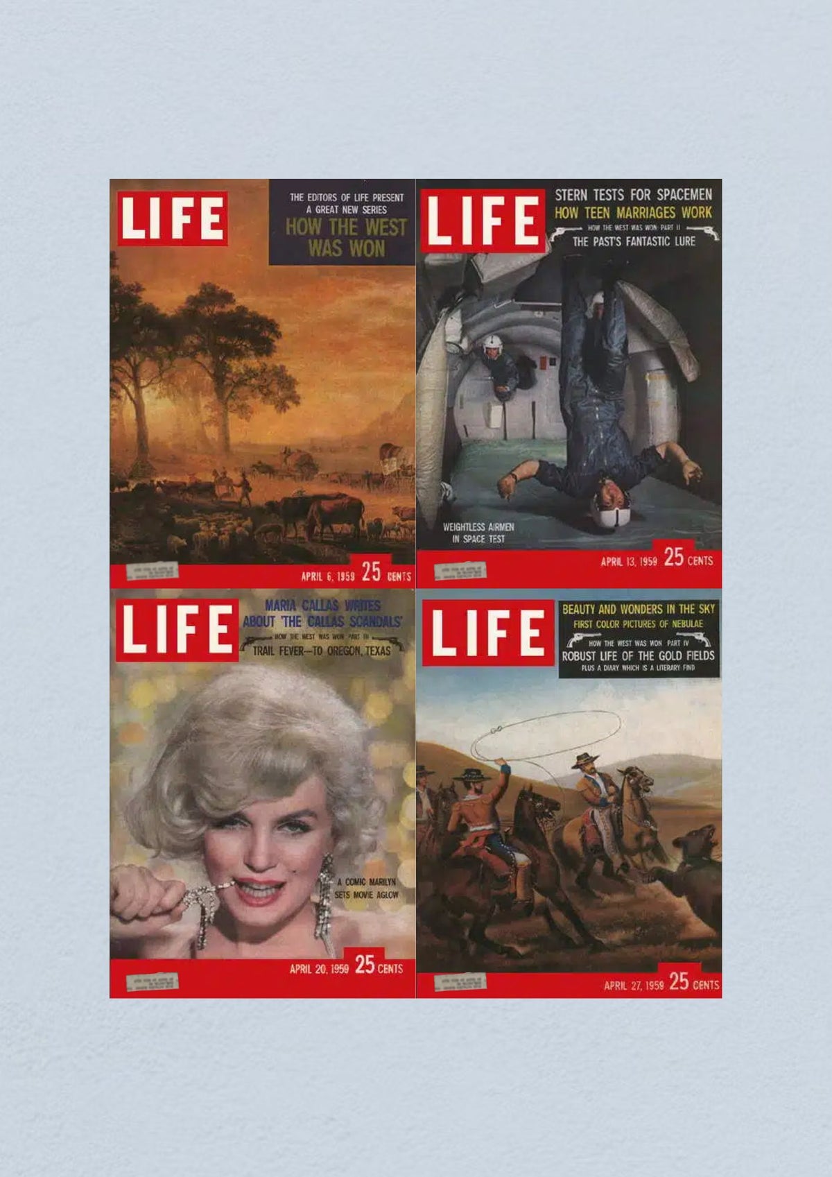 Life Magazine Lot of 4 Full Month April 1959, featuring the covers for April 6, 13, 20, and 27, highlighting iconic events from the Civil Rights era.