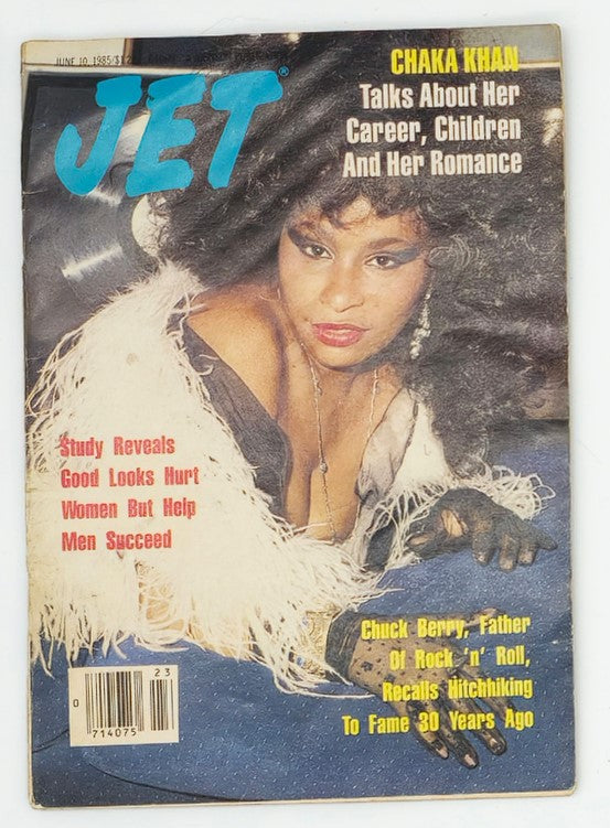 Cover of VTG Jet Magazine from June 10, 1985 featuring Chaka Khan, highlighting her career, children, and romance, with a section about Chuck Berry.