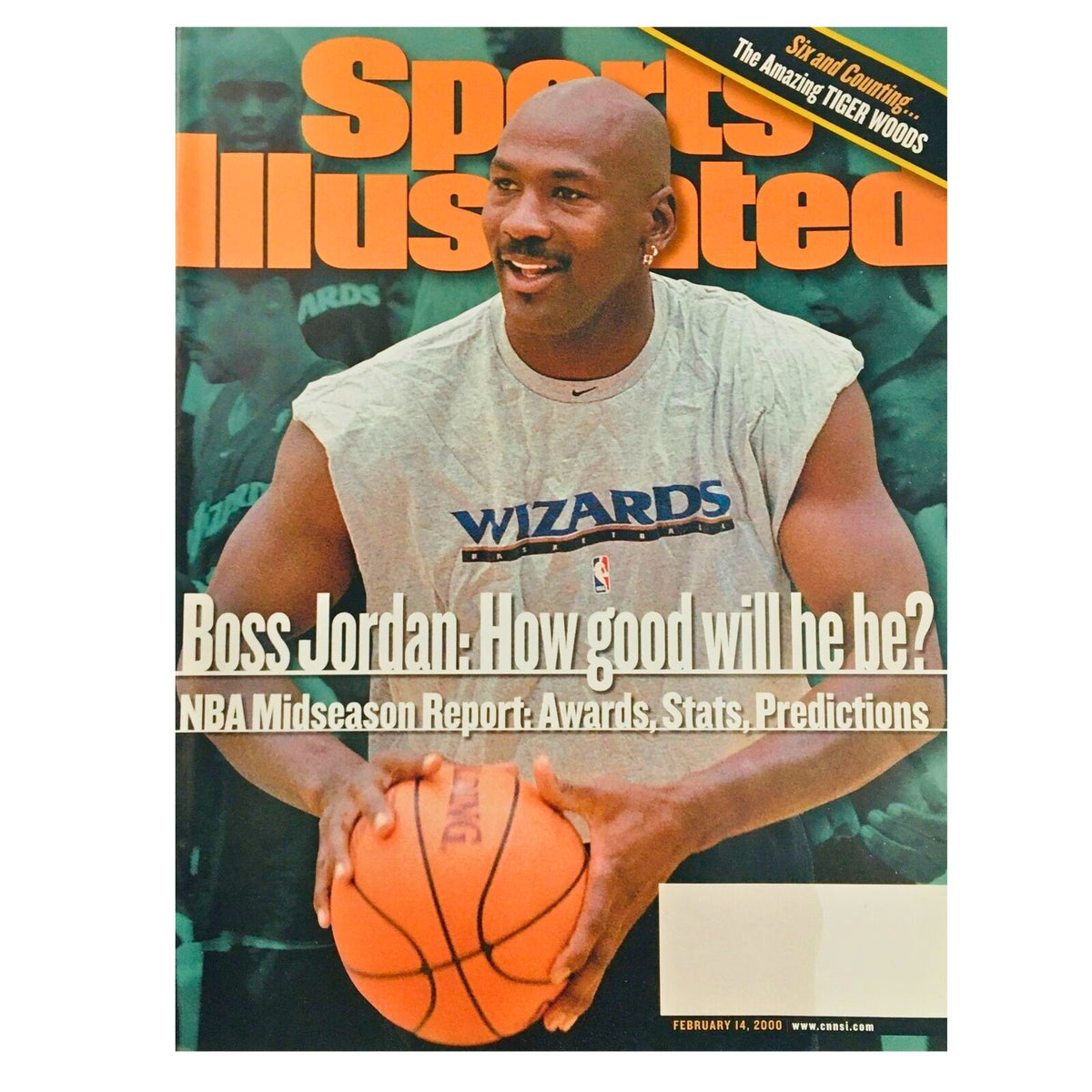 Sports Illustrated Magazine cover from February 14, 2000, titled 'Boss Jordan: How good will he be?' highlighting Michael Jordan during his time with the Washington Wizards. Part of the collection: Lot of 6 1996-1999 Sports Illustrated Magazine NBA Michael Jordan Chicago Bulls.
