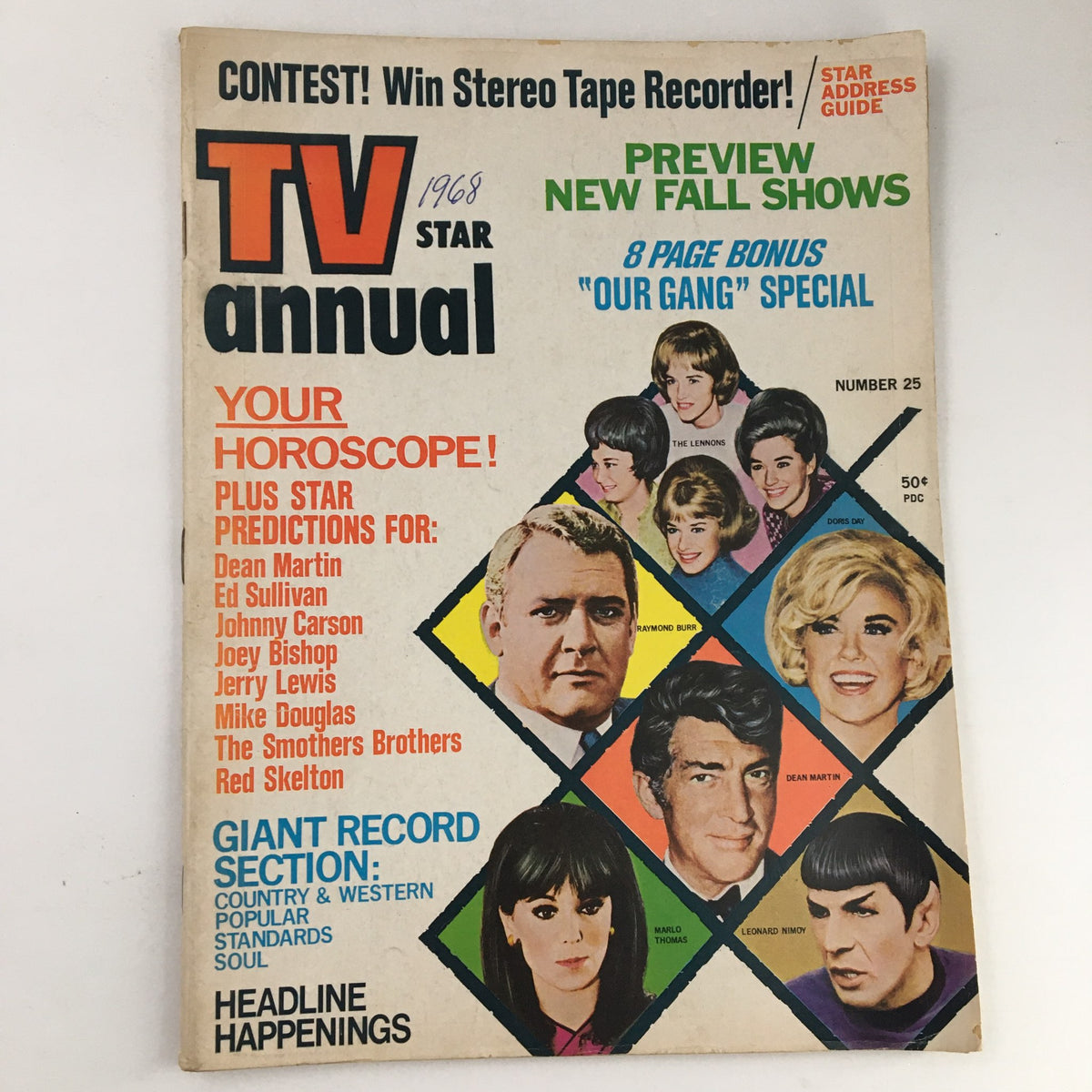 Cover of the TV Star Annual Magazine 1968 No. 25, featuring Dean Martin, Ed Sullivan, and other stars, showcasing bright colors and advertisements.