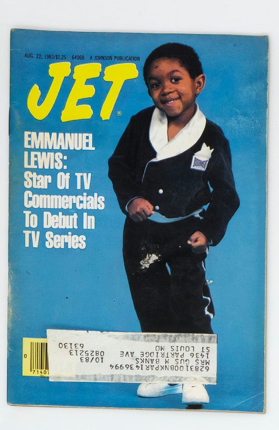 VTG Jet Magazine from August 22, 1983 featuring Emmanuel Lewis, known as the star of TV commercials, showcasing his vibrant cover photo.