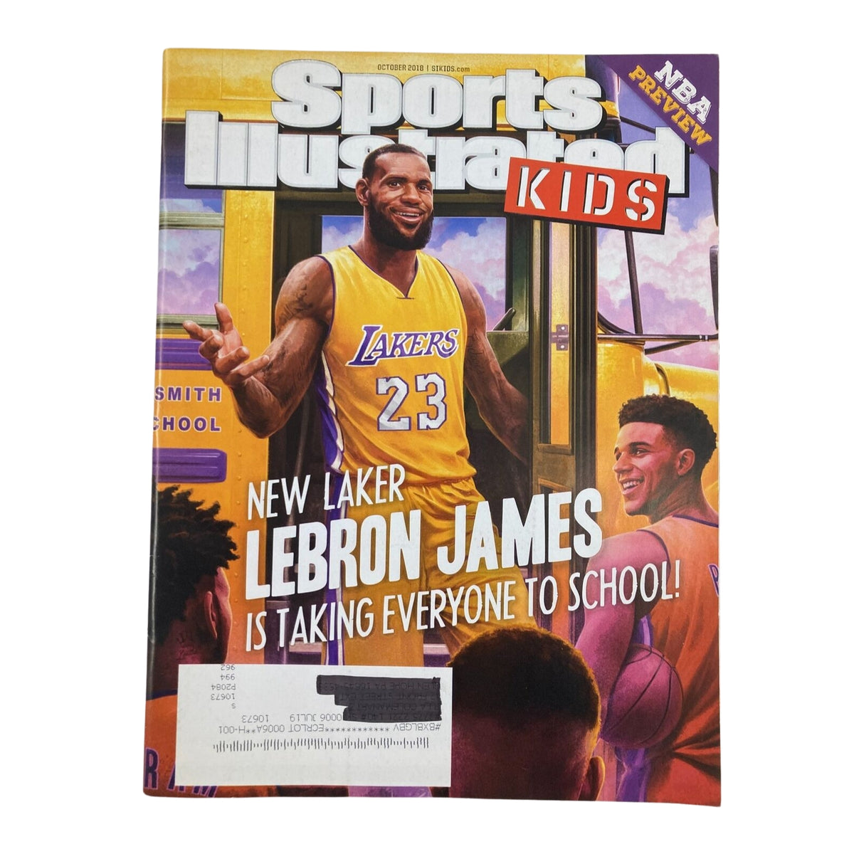 Cover of Sports Illustrated Kids magazine highlighting LeBron James with the title 'New Laker LeBron James is Taking Everyone to School', reflecting sports excitement, part of the Lot of 6 2000s Sports Illustrated Kids Collection Magazine LeBron James NO CARDS.