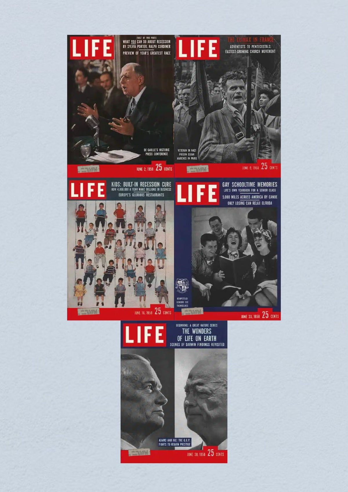 Life Magazine June 1958 collection featuring five issues from June 2, 9, 16, 23, and 30, highlighting significant stories from the Civil Rights Era.
