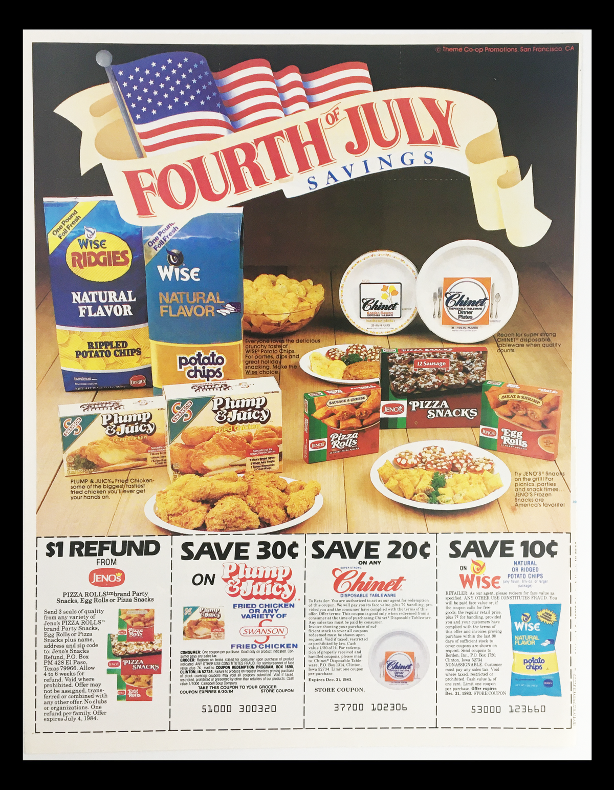 1983 Heinz All-American 4th of July Favorites Circular Coupon Advertisement featuring food products and coupon savings for various brands.