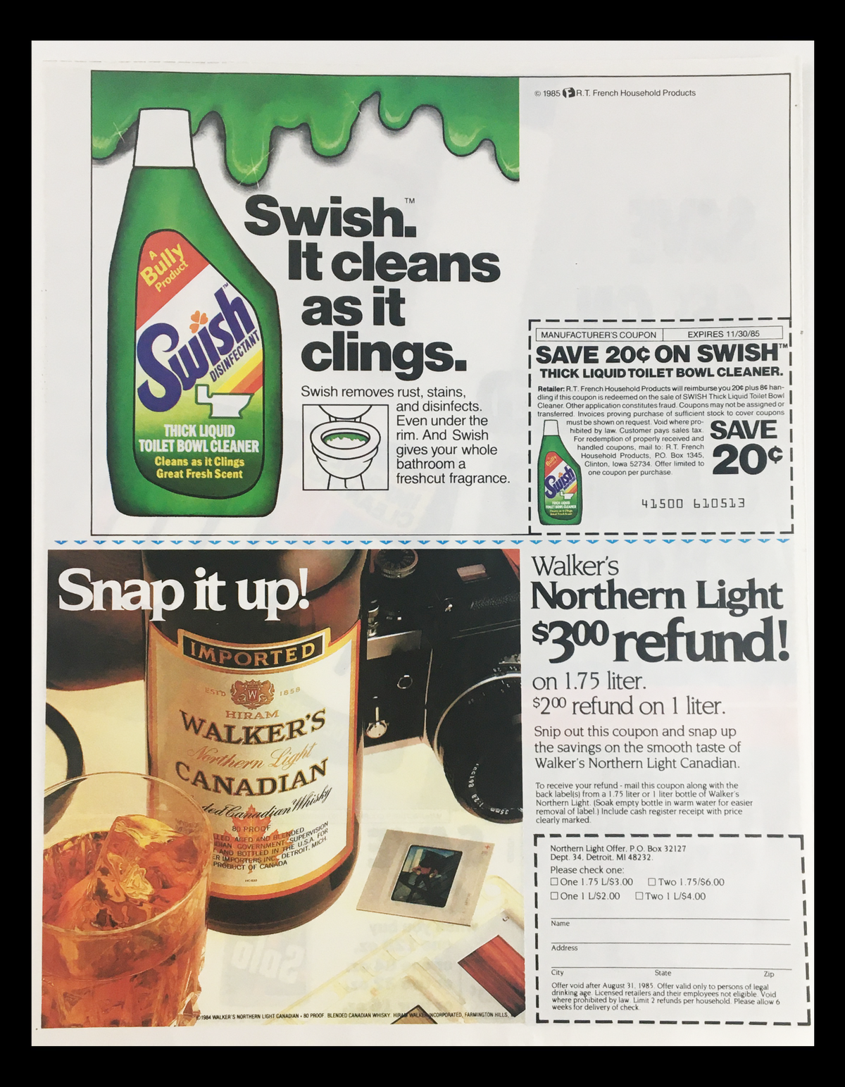 1983 Solo Detergent Plus Fabric Softener Circular Coupon Advertisement featuring other product ads from the 1980s, emphasizing vintage advertising styles.