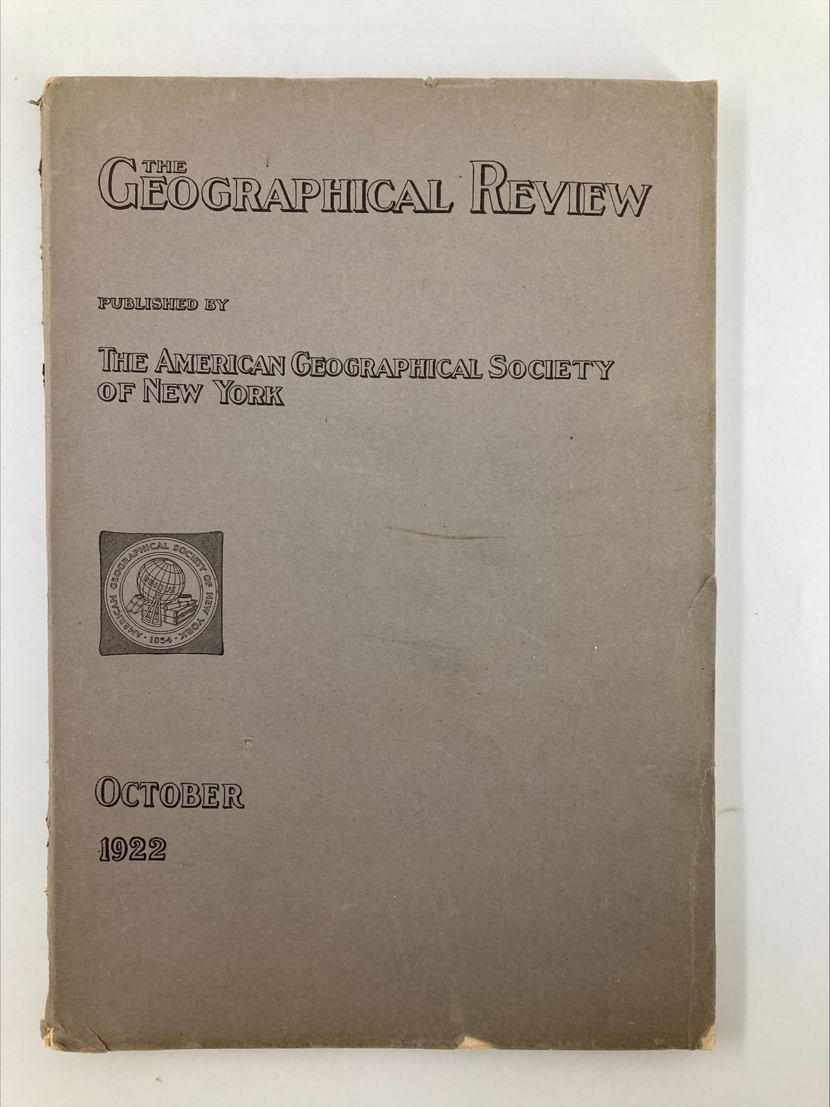 Cover of The Geographical Review by The American Geographical Society, October 1922, featuring the title and publication details.