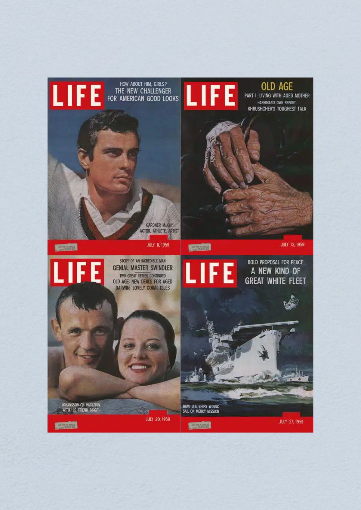 Life Magazine Lot of 4 Full Month July 1959 with the cover of July 27 issue illustrating events related to the Great White Fleet.