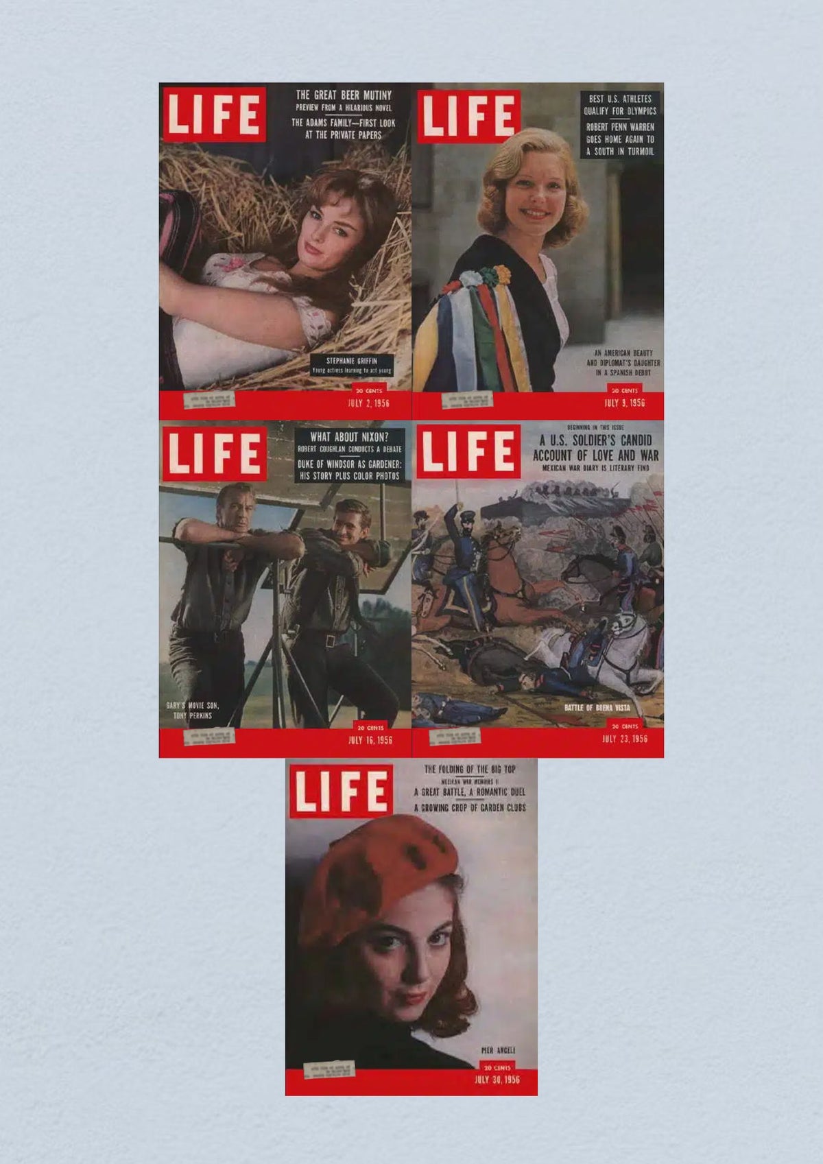 Life Magazine Lot of 5 Full Month July 1956 presenting the July 30 issue focused on the folding of the big top, providing insights into events of the Civil Rights Era.