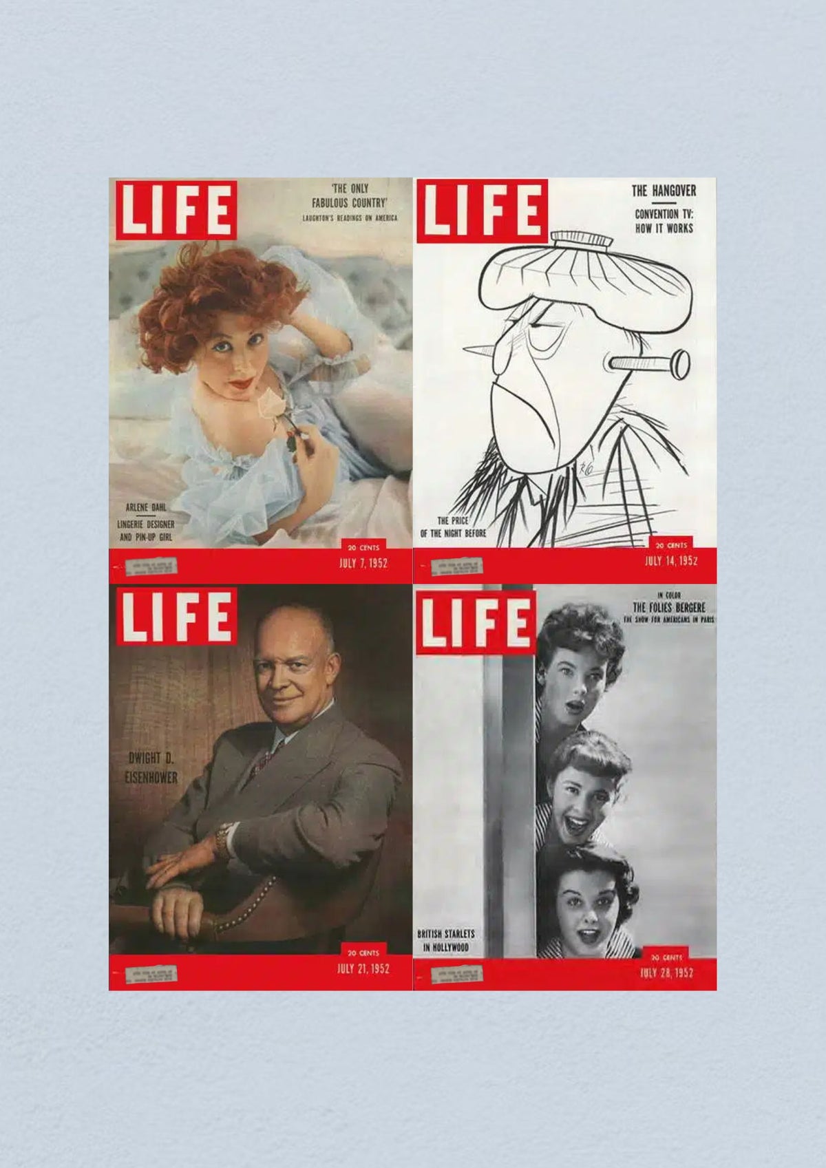 Life Magazine July 28, 1952 highlighting British starlets in Hollywood with an entertaining cover design.