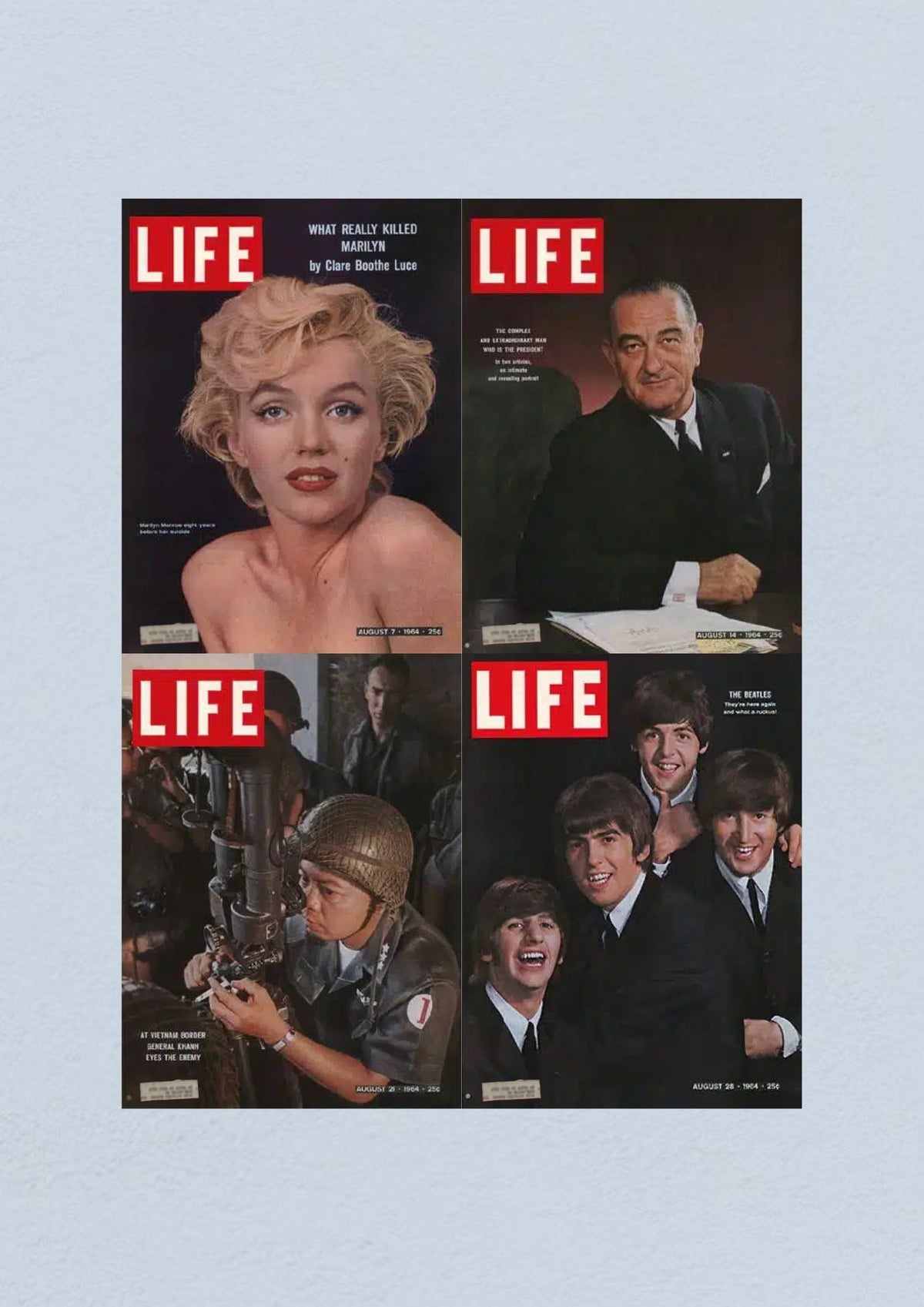 Life Magazine Cover from August 28, 1964, featuring The Beatles. This magazine is part of a lot of four full issues focused on the Civil Rights Era.