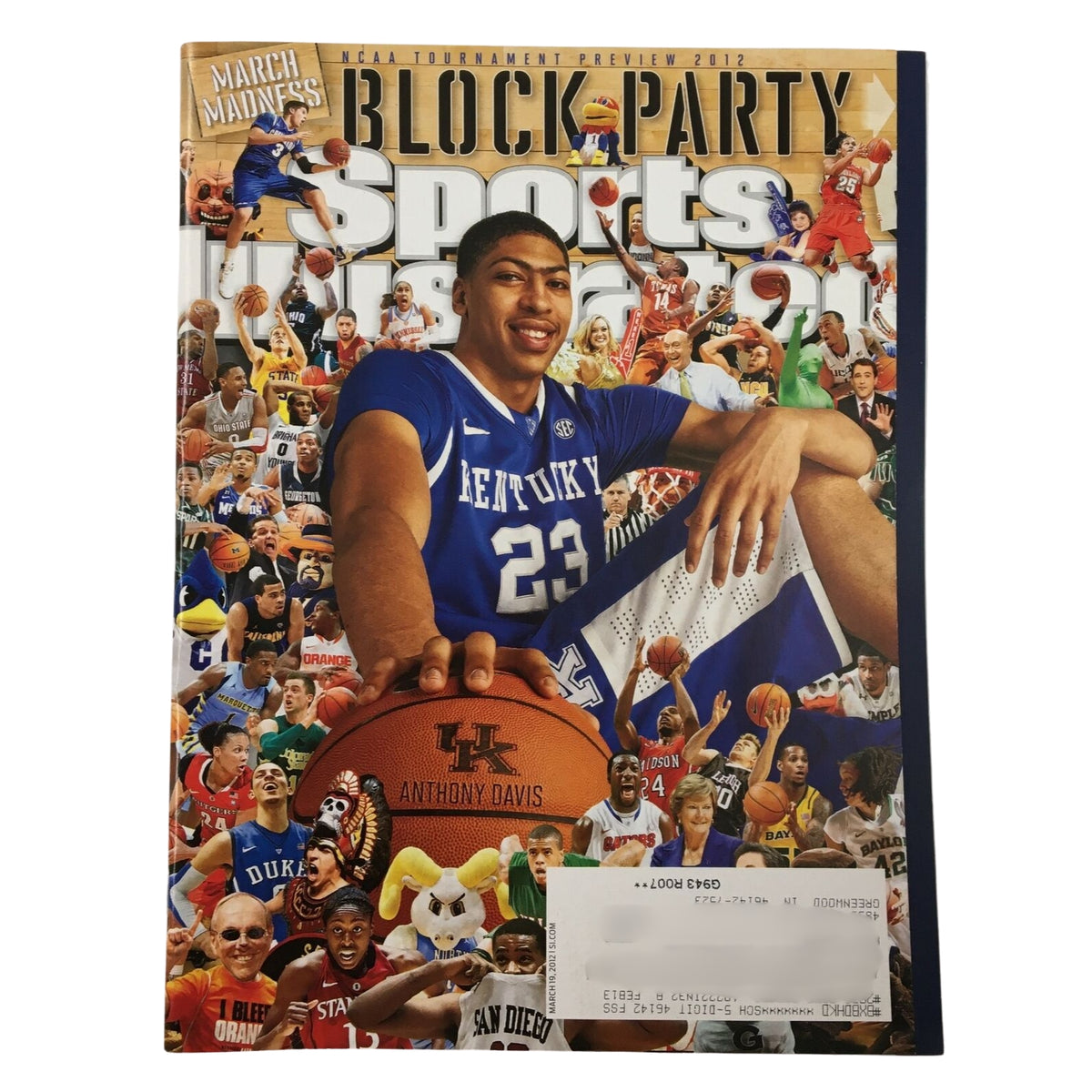 Lot of 10 1980s-2000s Sports Illustrated Magazine NBA NCAA Basketball featuring Anthony Davis on the cover, showcasing the 2012 NCAA Tournament with vibrant imagery of basketball players and teams.