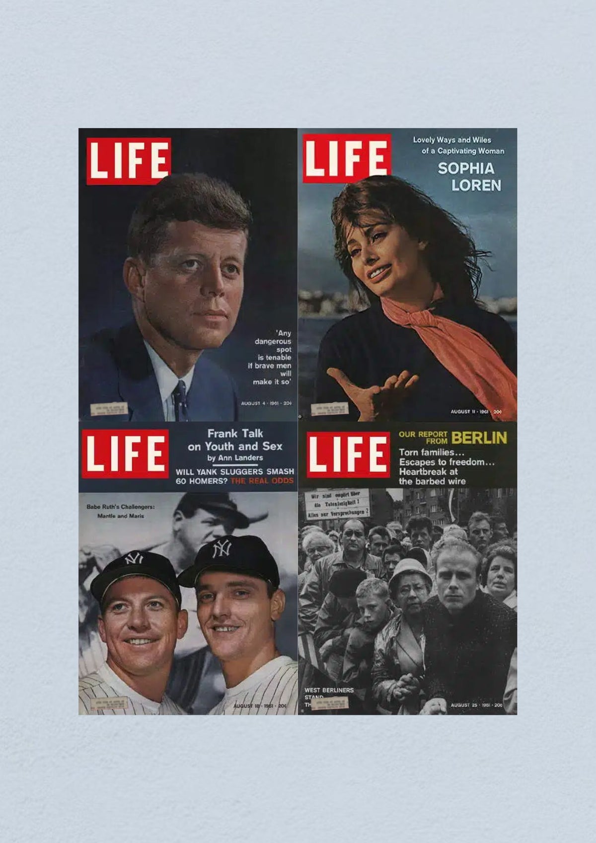 Life Magazine Lot of 4 Full Month August 1961 featuring editions from August 4, 11, 18, and 25, highlighting key events of the Civil Rights Era