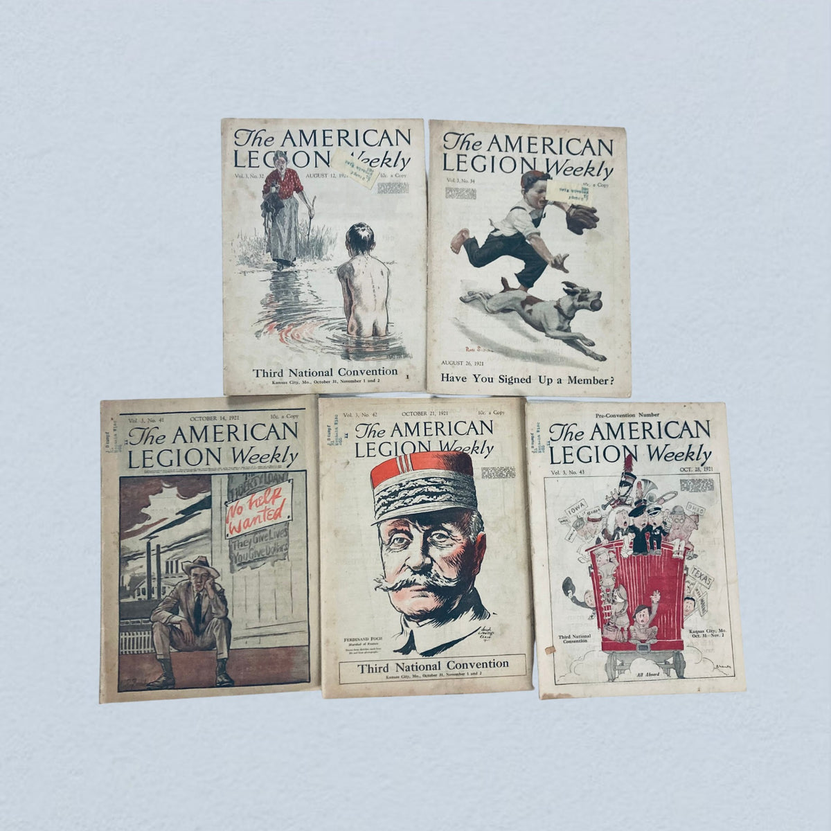 Lot of 40 VTG The American Legion Weekly Magazine with covers highlighting the Third National Convention and veteran-related topics from 1921.