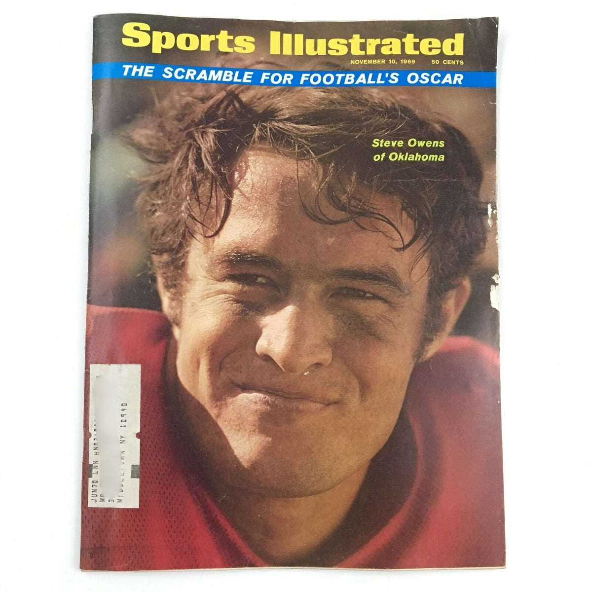 Lot of 9 1960s-1970s Sports Illustrated Magazine College Football Collection featuring Steve Owens on the cover, November 10, 1969 issue.